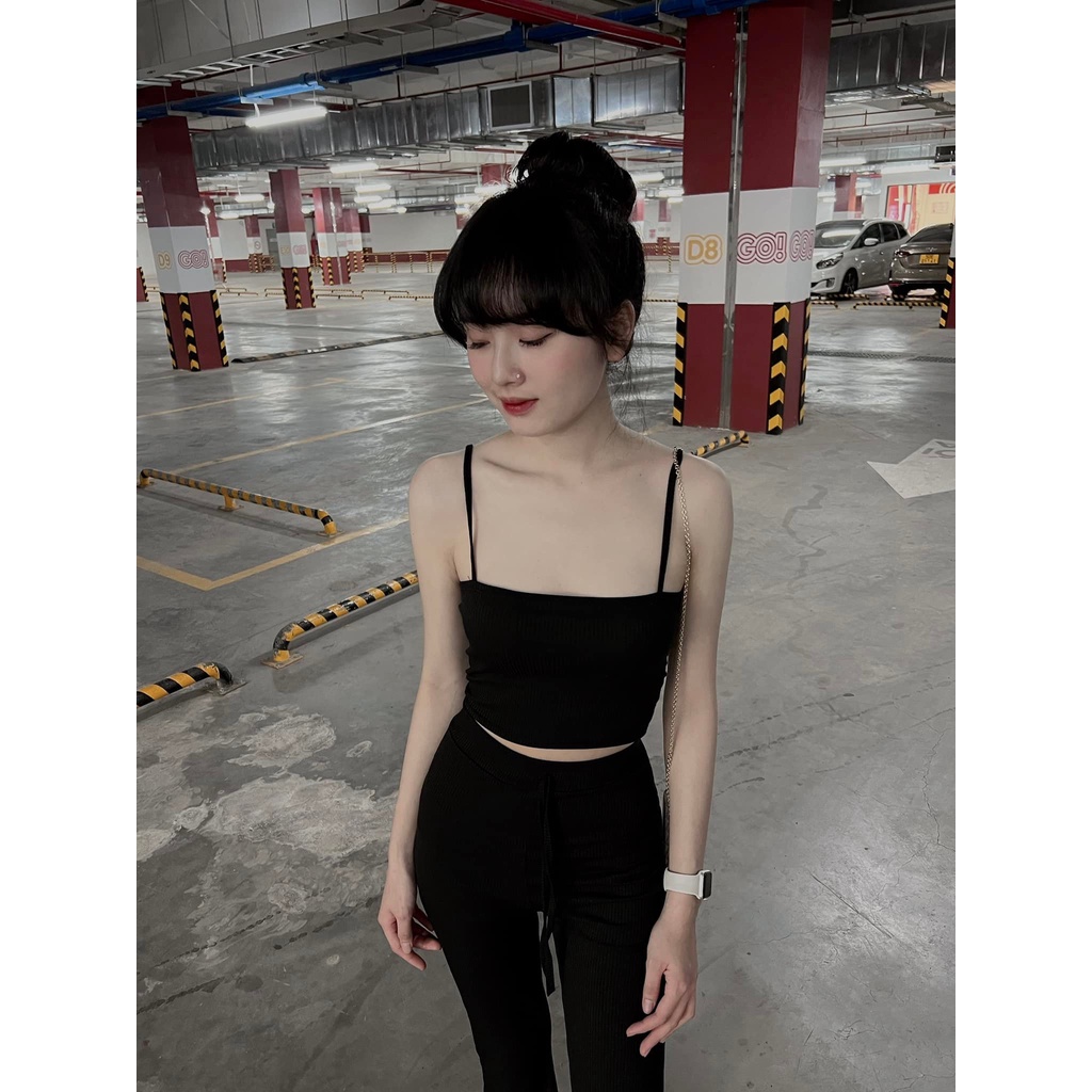 Quần Dài Thun Ống Loe/ Áo Thun Ôm Coton 2 Dây - BT Fashion