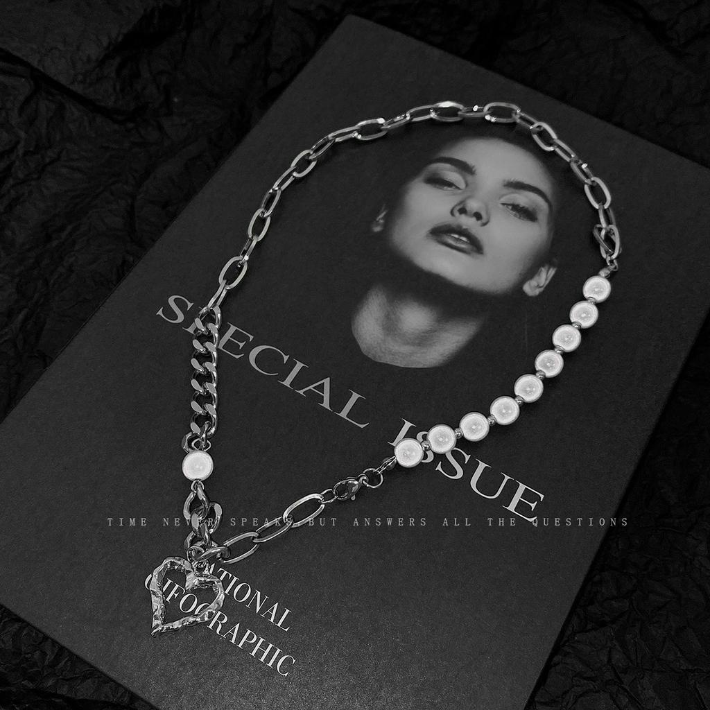 Vòng cổ mặt hình trái tim đính hạt ngọc trai nhân tạo thời trang cho nữ