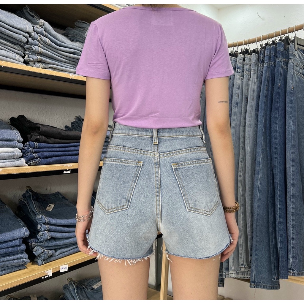 Quần Short Jeans Cotton Nữ Lưng Cao Màu Xanh - Rede Jeans VNXK (SH-02E, SH-02A)