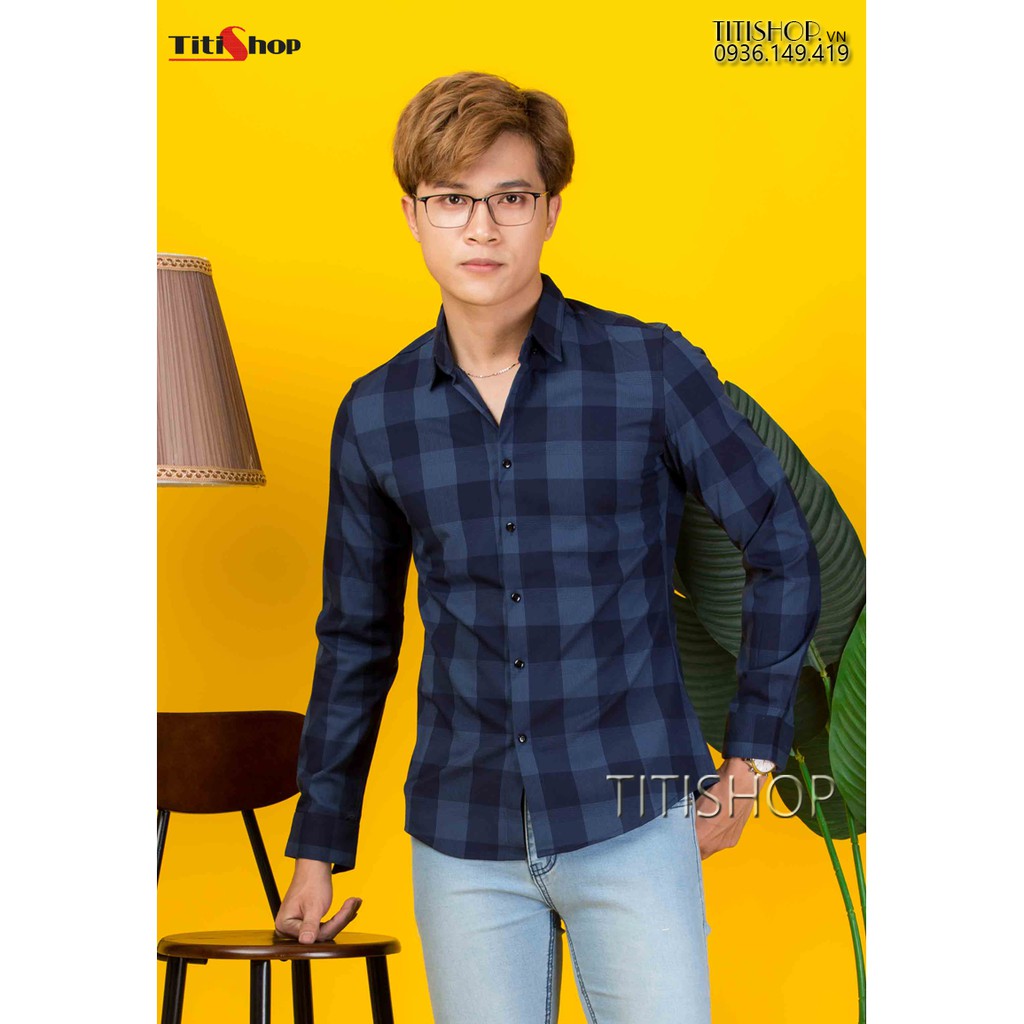 Áo sơ mi Caro Titishop SM1180 Xanh ( Luxury )