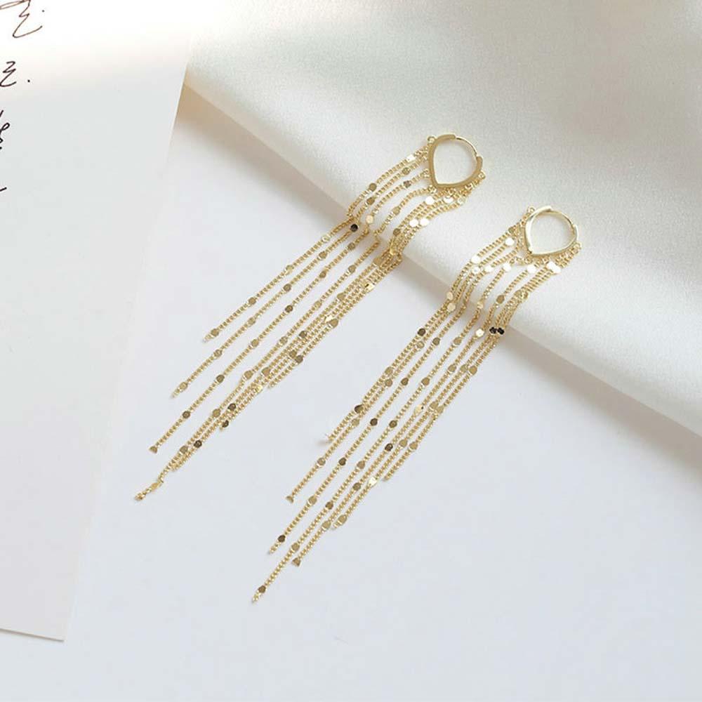 Bông Tai Dáng Dài Hình Trái Tim Bằng Kim Loại Thời Trang Mùa Thu Cho Nữ