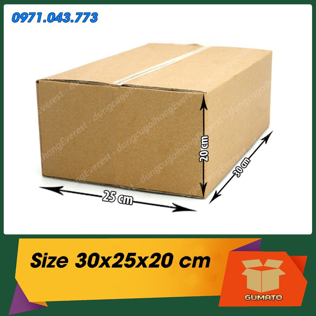 Size 30x25x20 cm, hộp giấy thùng carton gói hàng tại Gumato