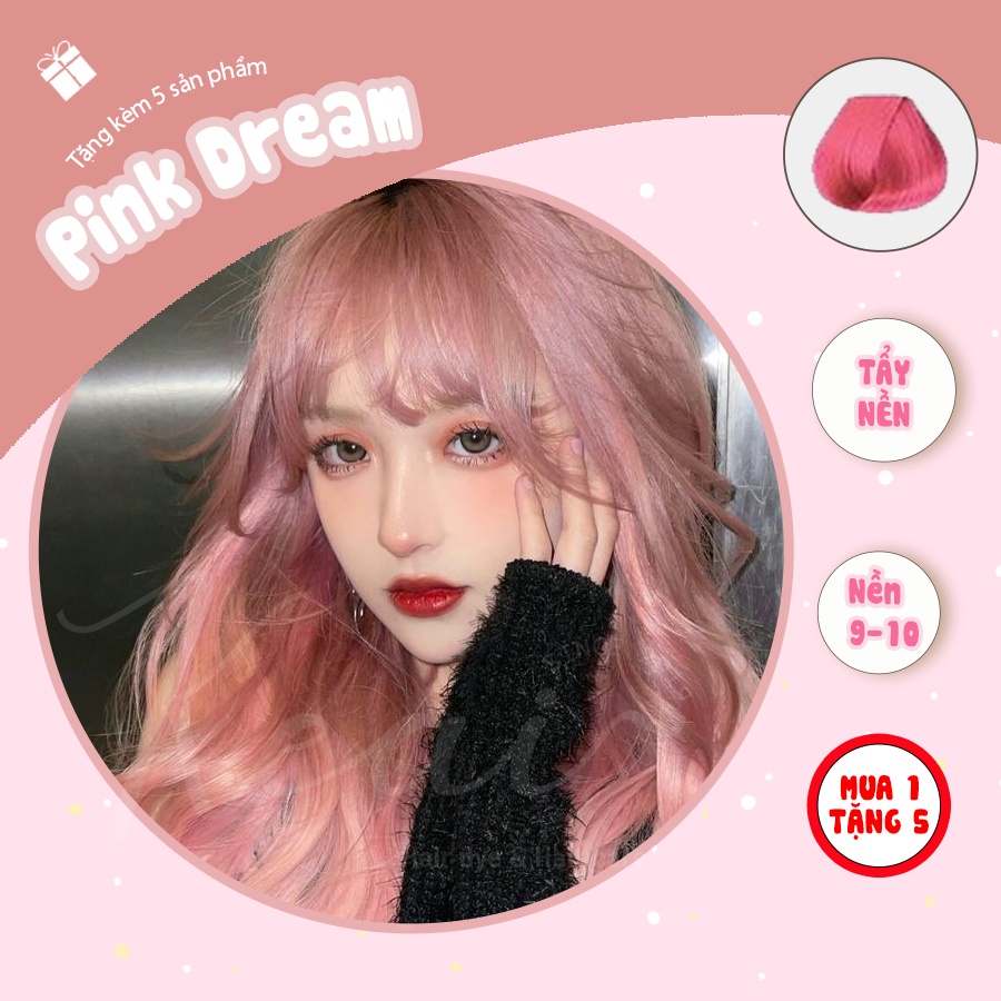 Thuốc nhuộm tóc tai nhà Pink Dream - tone Hồng - kèm oxy - cần sử dụng thuốc tẩy tóc - Keai Hair Dye