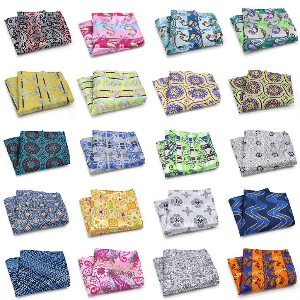 Khăn Tay Lụa Jacquard Vuông Họa Tiết Hoa Văn Kẻ Sọc Phong Cách Doanh Nhân Cho Nam