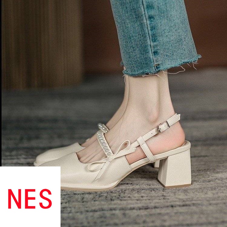 Giày Sandal Cao Gót Mũi Vuông Đính Nơ Và Ngọc Trai Thời Trang Dành Cho Nữ Có Size Lớn 35-42 / 41 / 42
