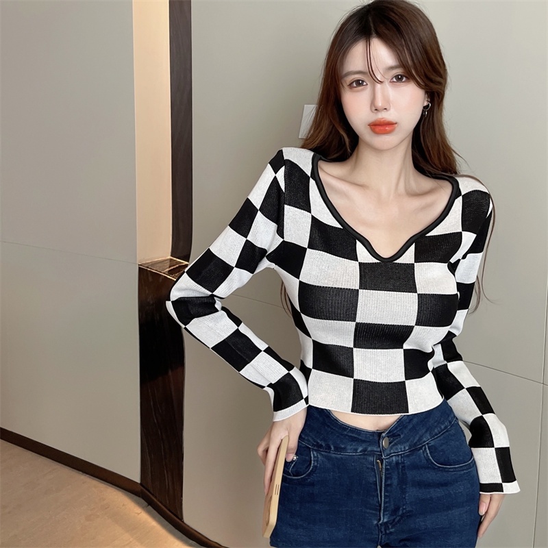 Áo sweater tay dài cổ vuông dáng ôm phong cách thời trang hàn quốc