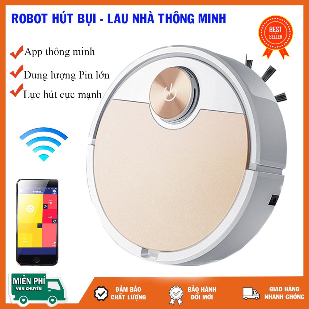 [SIÊU HOT] Robot Hút Bụi Lau Nhà, Robot Thông Minh - Điều Khiển Qua APP Điện Thoại, Hút siêu khỏe, Tặng PIN 3000 Ma