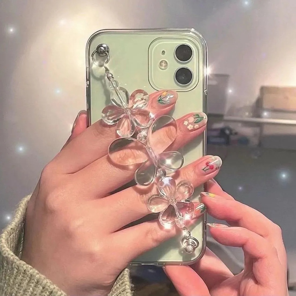 Ốp Điện Thoại Silicon Dẻo Trong Suốt Kèm Dây Đeo Hình Bươm Bướm Cho iPhone 14 7 8 Plus 11 12 13 Pro MAX X XR XS MAX SE 2020 2022