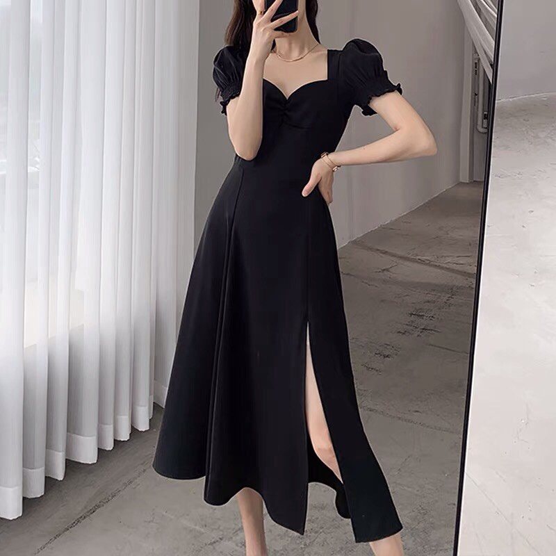 Đầm Maxi Đi Biển ❤️FREESHIP❤️ Dáng Dài Xẻ Tà Tay Ngắn Bo Thun Nhún Ngực