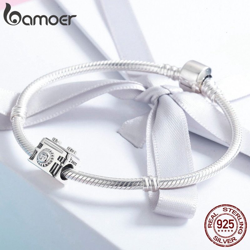 Hạt Charm Bamoer SCC516 Bạc 925 Thật Tráng Men Màu Đen Hình Máy Ảnh Tình Cảm Dùng Để Tự Làm Vòng Tay Và Dây Chuyền