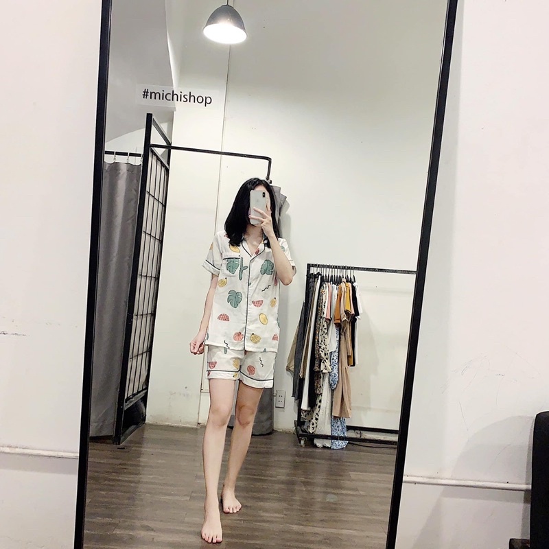 Set pyjama đũi ngắn họa tiết - 79A05