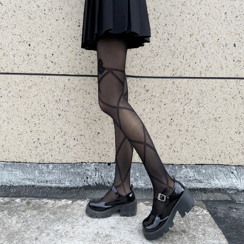 Quần tất dây đan chéo trong suốt phong cách gothic punk Lolita mùa hè cho nữ