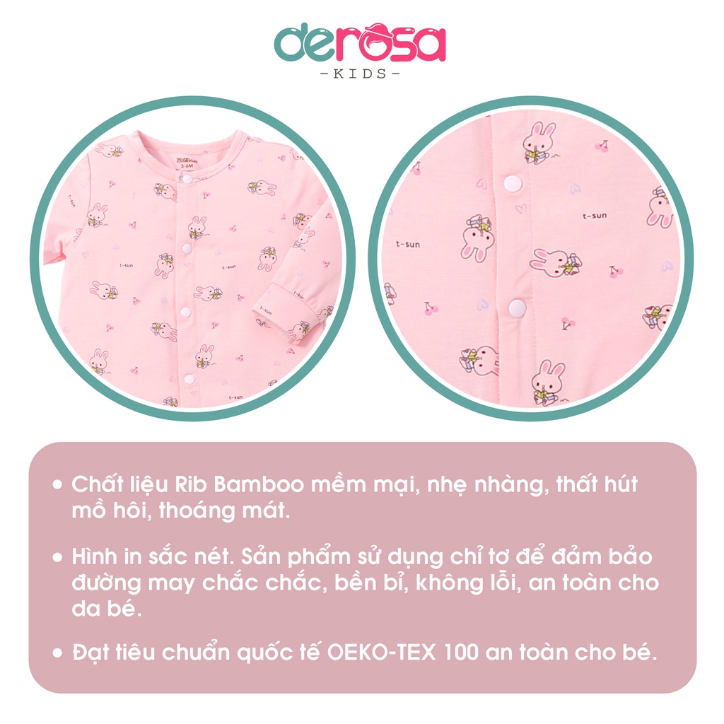 Bộ body cho bé sơ sinh DEROSA KIDS đồ bộ bé gái và bé trai bamboo | 0 - 6 tháng | WBB104/WBB152