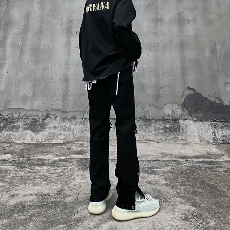 Quần jean dài dáng ôm xẻ tà phối rách phong cách retro đường phố cá tính dành cho nam