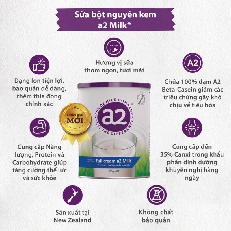 (Date 6/2022) Sữa A2 full cream Úc hộp 850g