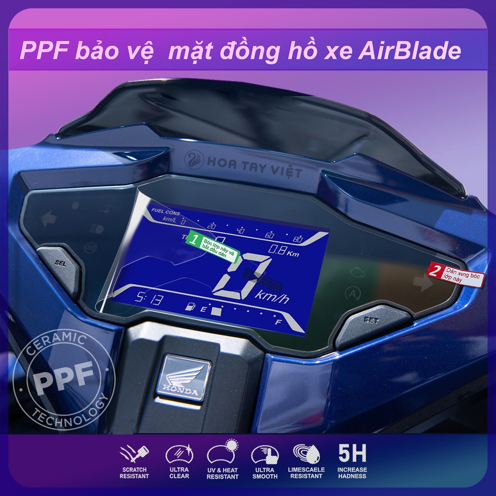 Miếng dán PPF bảo vệ mặt đồng hồ xe AB 2020 2022 bảo vệ mặt đồng hồ xe Airblade 2022