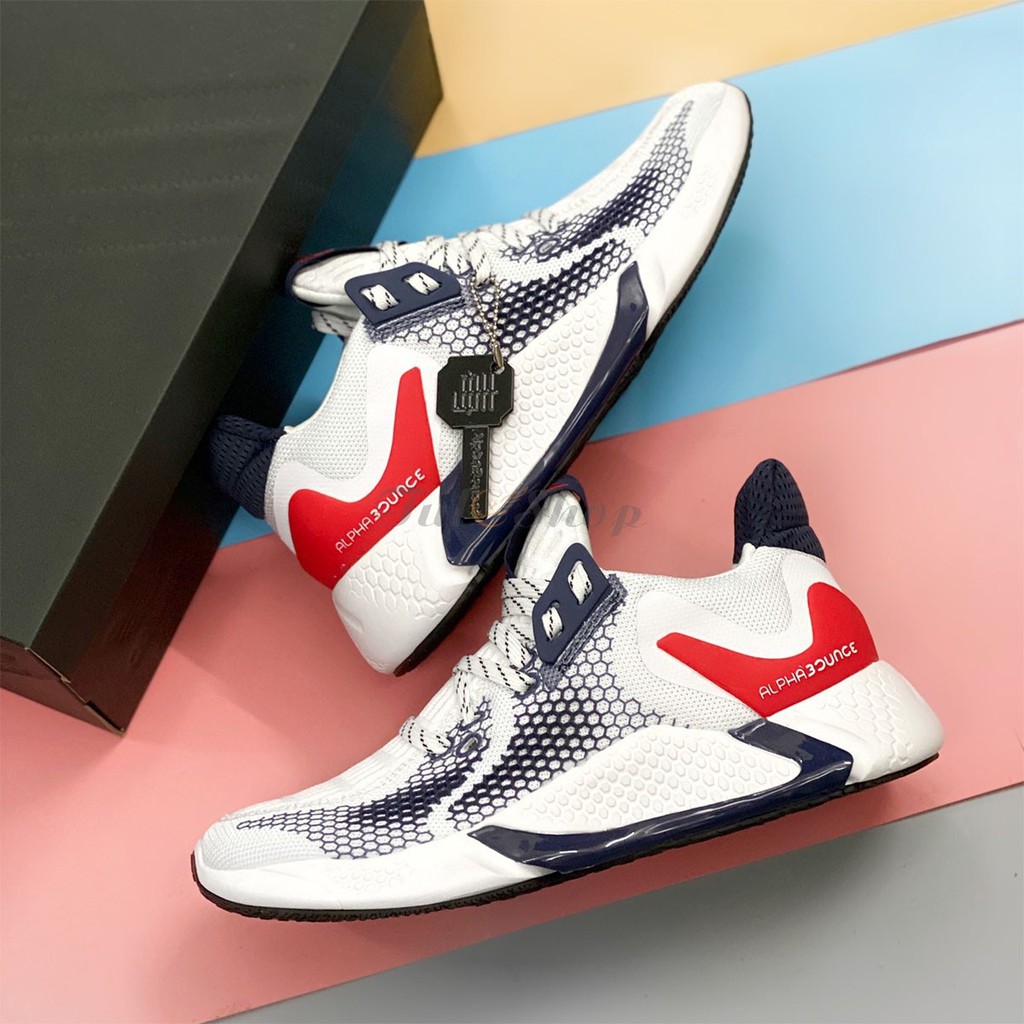Giày ALPHABOUNCE Trắng Gót Đỏ [FULL hộp+tất+bill chính hãng]