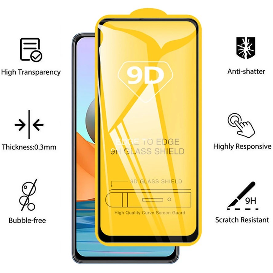 Kính cường lực 9D cao cấp cho Redmi A2 A1 Note 12 11 11s 10 Pro+ Plus 10S 9T 9 9A 9C 10C Note 9T 9S 9 8 7 Pro 8A 7A 5G 4G 2023