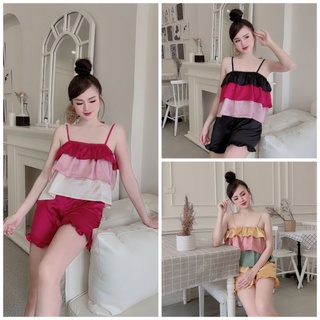 Bộ pijama lụa satin đùi in 3d ms 1101