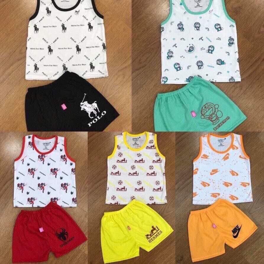 Set 5 Bộ ba lỗ cotton   co giãn 2 chiều cho bé 3-14kg BBL , hình in thay đổi theo lô