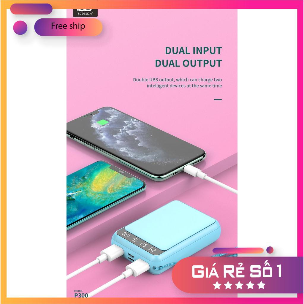 SẠC DỰ PHÒNG SD P300 / 10000MAH 2 CỔNG RA - CHÍNH HÃNG