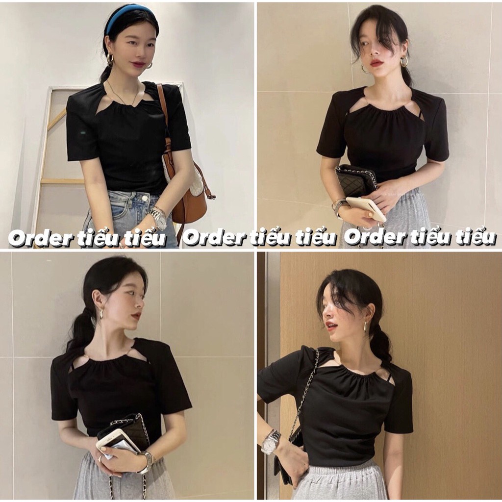 Áo phông ulzzang thun cotton co giãn khoét vai siêu sang chảnh