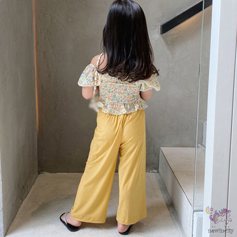 Set áo kiểu in hoa + quần dài ống rộng dành cho bé gái