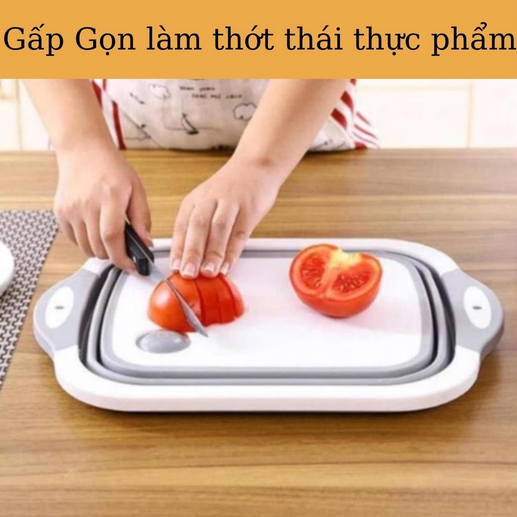 Thau Chậu Rửa Gấp Gọn Kiêm Thớt Thái Rổ Đựng Đa Năng Tiết Kiệm Diện Tích