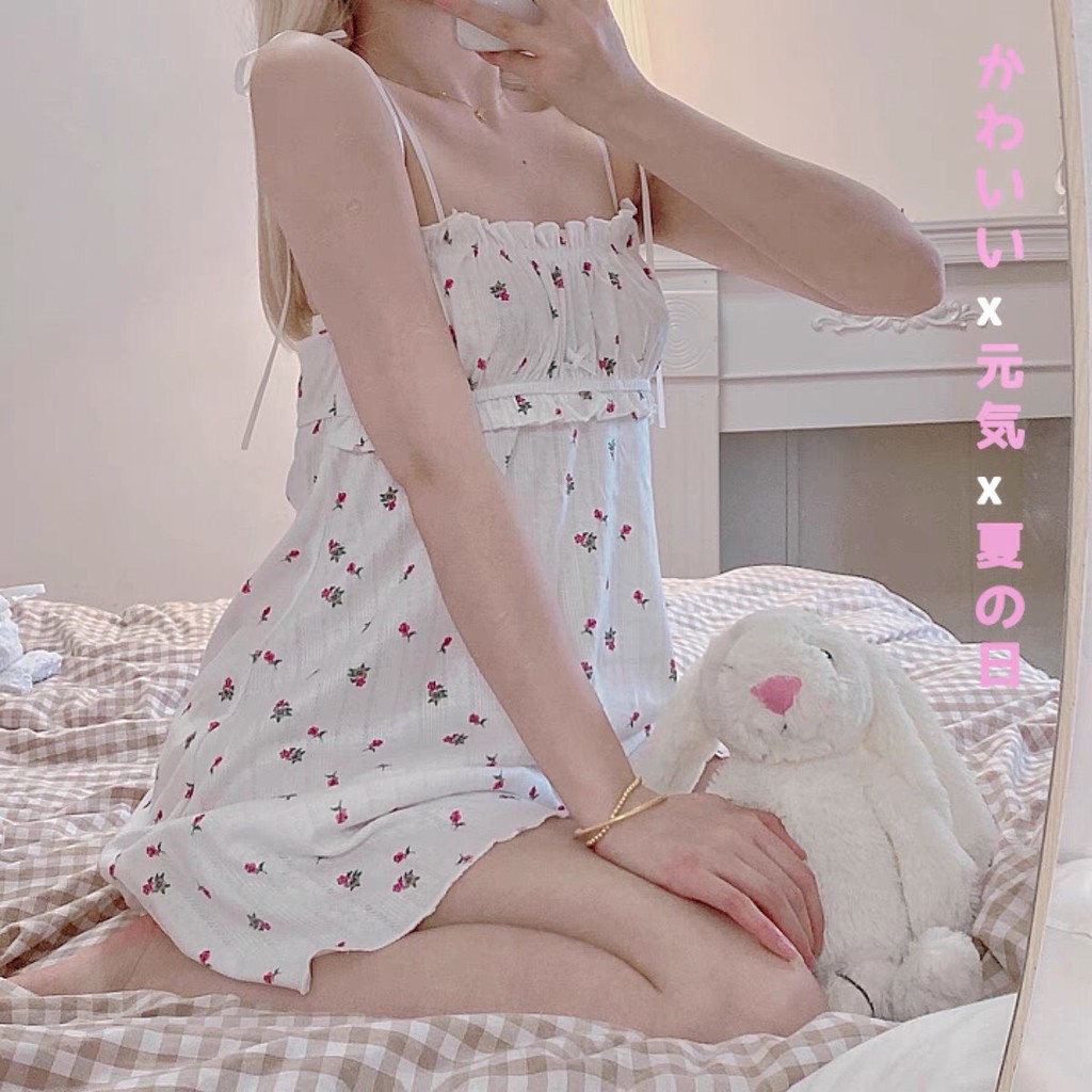 Váy Ngủ váy đi biển họa tiết hoa nhí 2 dây tiểu thư nhẹ nhàng