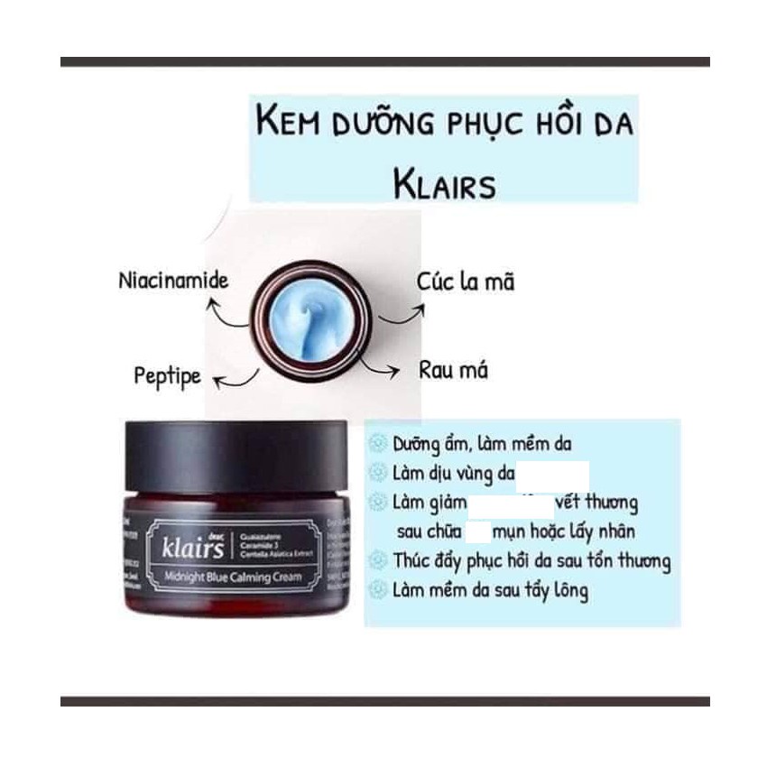 Combo Dưỡng Phục Hồi Tổn Thương Da Serum - Kem dưỡng Klairs Midnight Blue 30g