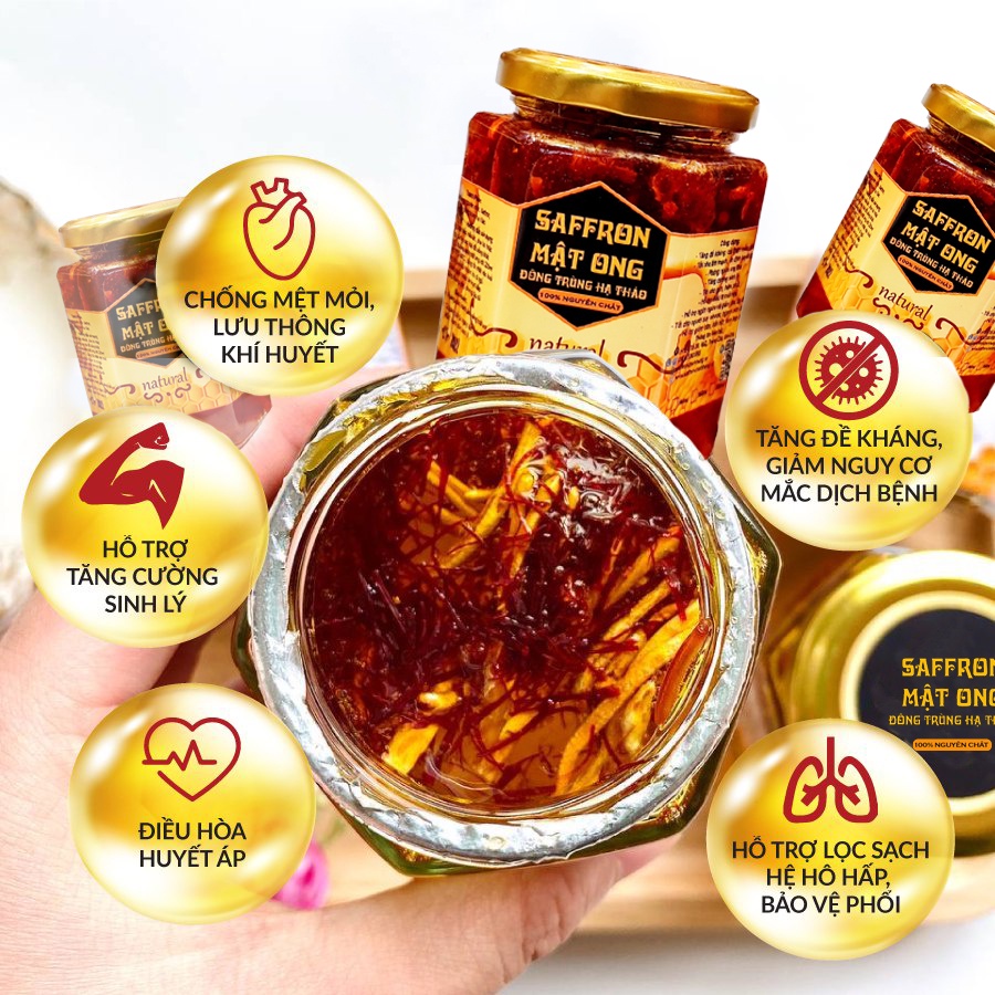 Mật ong Saffron ngâm Đông trùng hạ thảo lọ 180ml Saffron Việt Nam