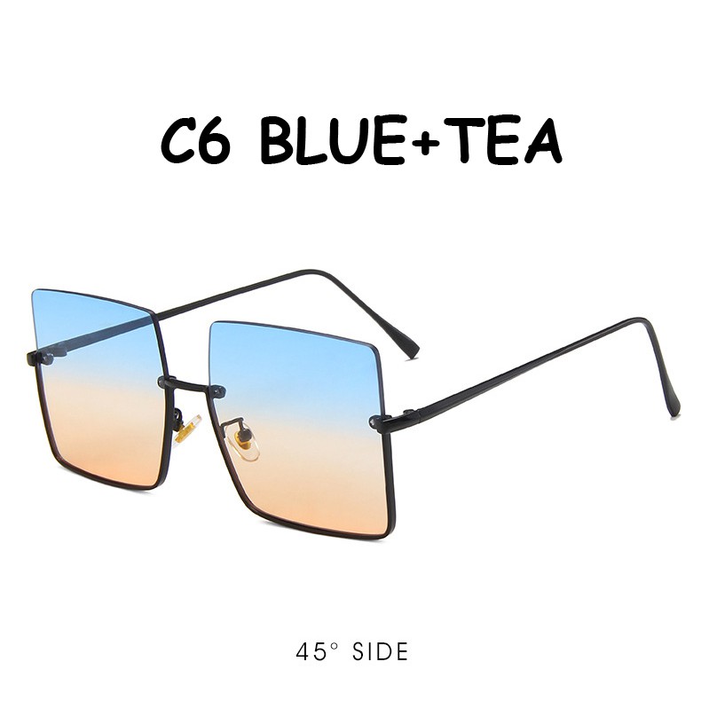 Kính Mát Vuông Nửa Gọng Bằng Kim Loại Phong Cách Retro Thời Trang INS