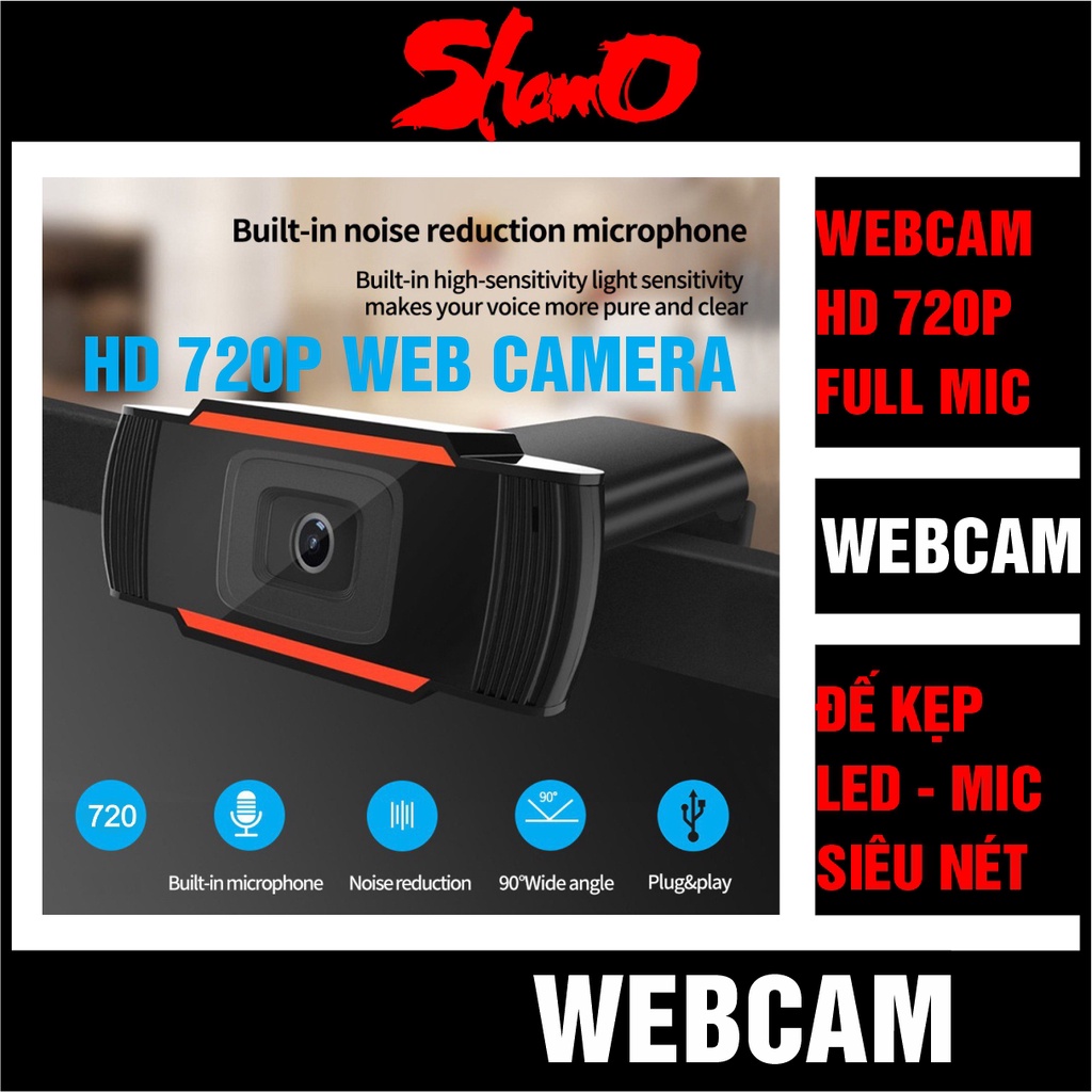 Webcam HD 720P - 30FPS Có Mic USB 2.0 – Đế kẹp cố định cho máy tính – Hỗ trợ học trực tuyến – Bảo hành 12 tháng
