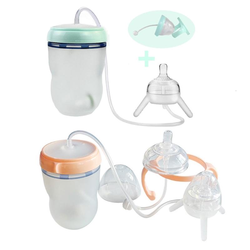 Bình Sữa Silicone 250ml Có Ống Hút Dài Cho Bé
