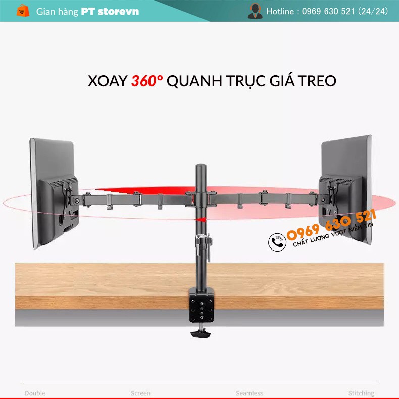 Giá Treo Màn Hình - Giá Đỡ 2 Màn Hình MS02 17 - 27 Inch - Xoay 360 Độ