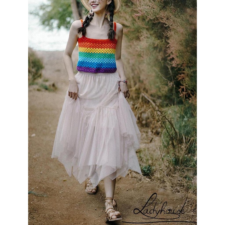 Áo Hai Dây Dệt Thủ Công Màu Sắc Tương Phản Thời Trang Mùa Hè Cho Nữ