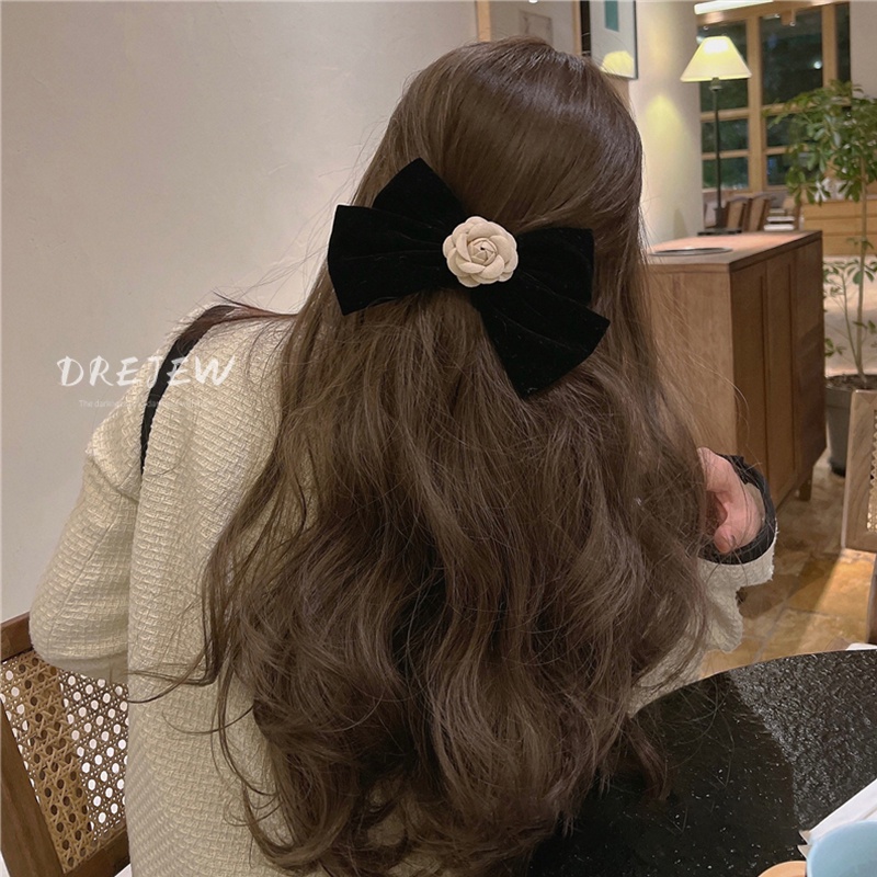 DREJEW Kẹp tóc đính nơ vải họa tiết hoa phong cách Hàn Quốc đơn giản thời trang mùa xuân