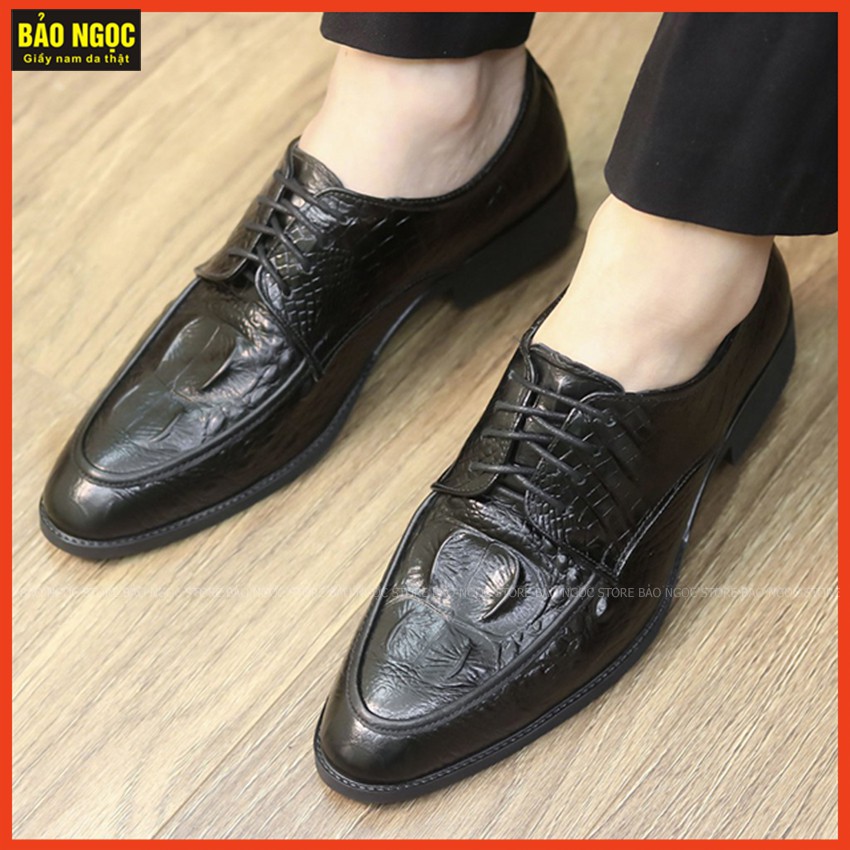 Giày tây nam - Giày da nam buộc dây cao cấp - Da bò tấm loại 1 - Đế cao su đúc cao 3,5cm - BH nổ da 12 tháng - Mã D6155
