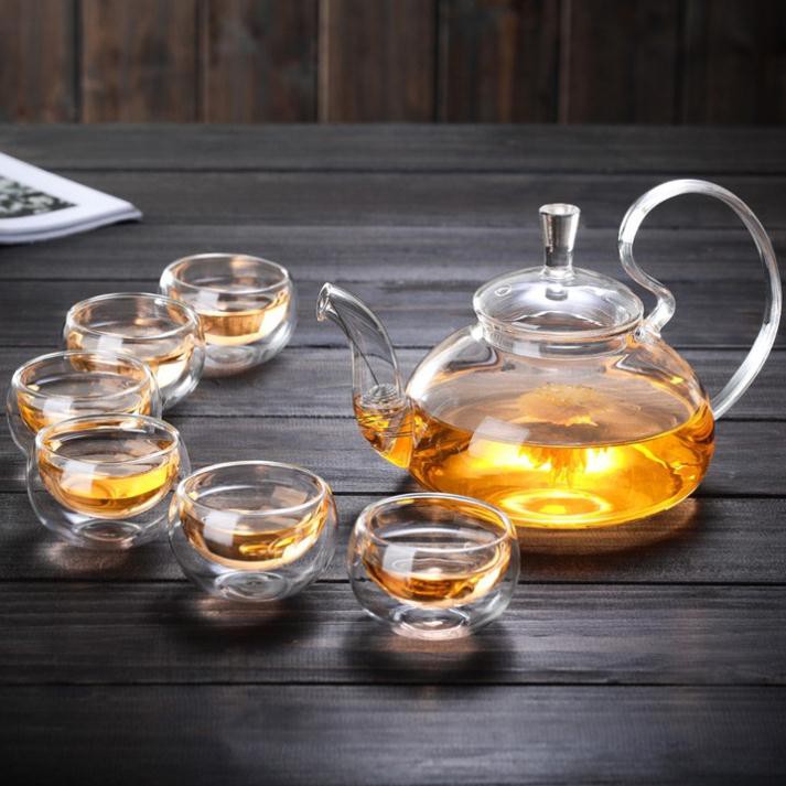 bộ trà thuỷ tinh có đế nến tặng bộ tách trà thủy tinh ấm trà thủy tinh chịu nhiệt ấm pha chè sen trà hoa detox đun được
