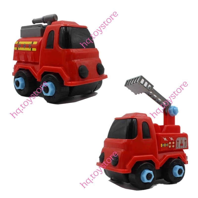 Bộ 6 xe công trình và xe cứu hỏa mô hình tháo lắp thông minh,chạy đà nhựa cao cấp abs