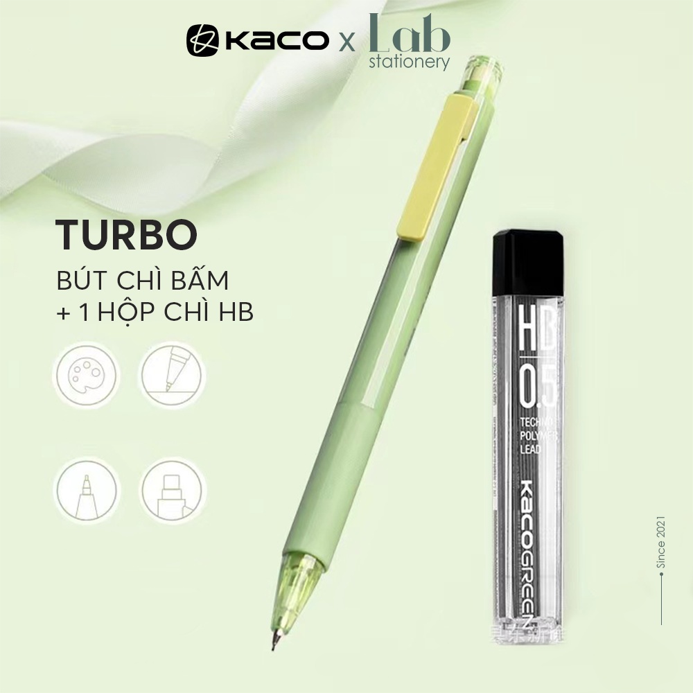 Bút Chì Kim Bấm Cơ Kaco Turbo 0.5 Nhiều Màu Sắc Kèm Hộp Ngòi HB Labo