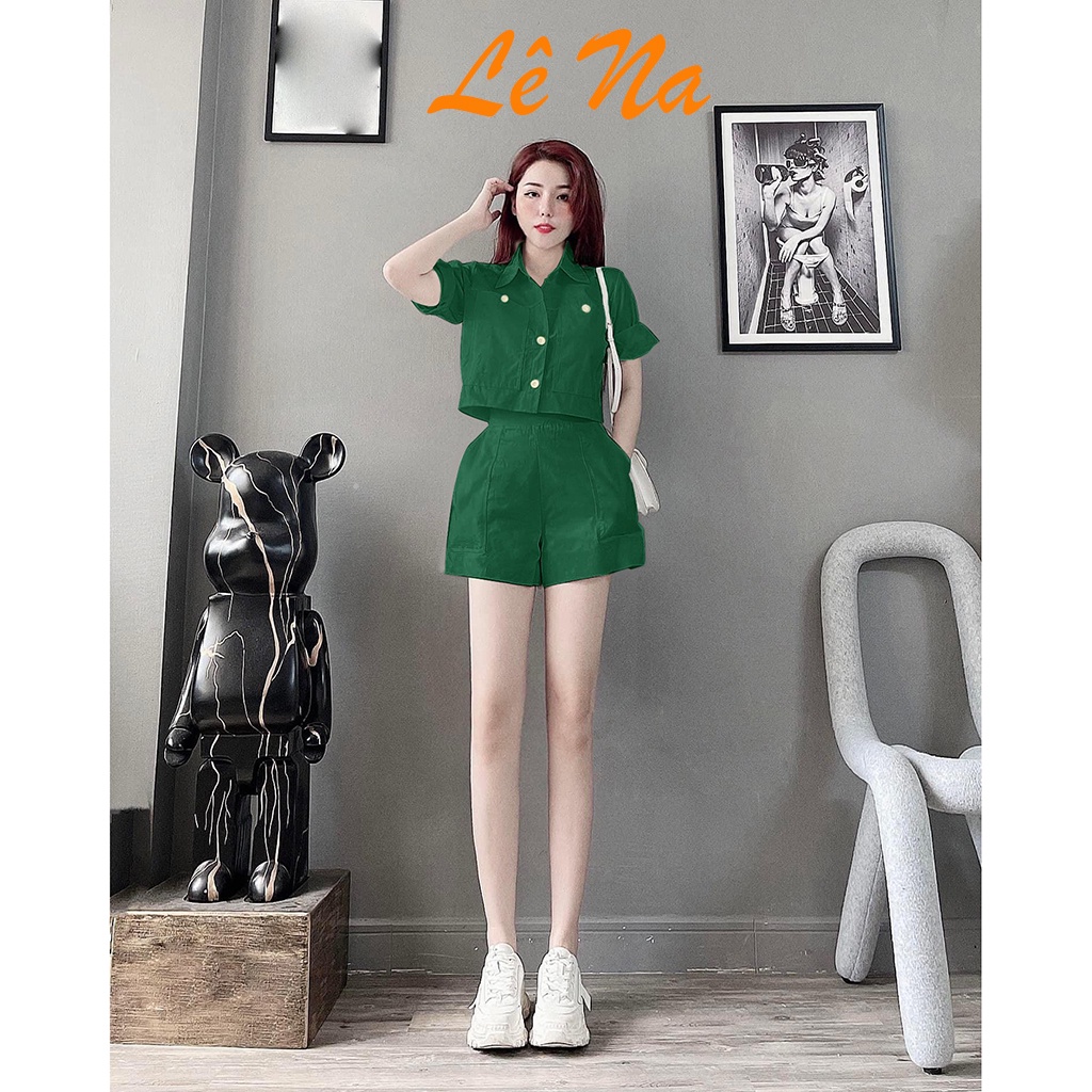 Set Đồ Nữ Áo Sơ Mi Croptop Kèm Quần Đùi Nữ Ống Rộng SV14