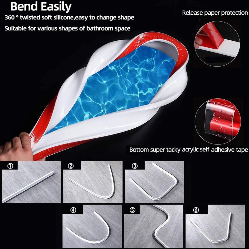 A-LIFE Dải Viền Chắn Nước Chiều Cao 5cm Linh Hoạt Chống Thấm Nước Cho Nhà Bếp Nhà Tắm