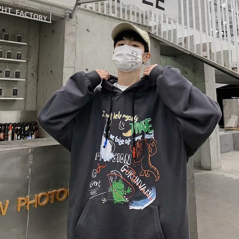 Áo Hoodie Dài Tay In Họa Tiết Hoạt Hình Graffiti Cá Tính M-8Xl