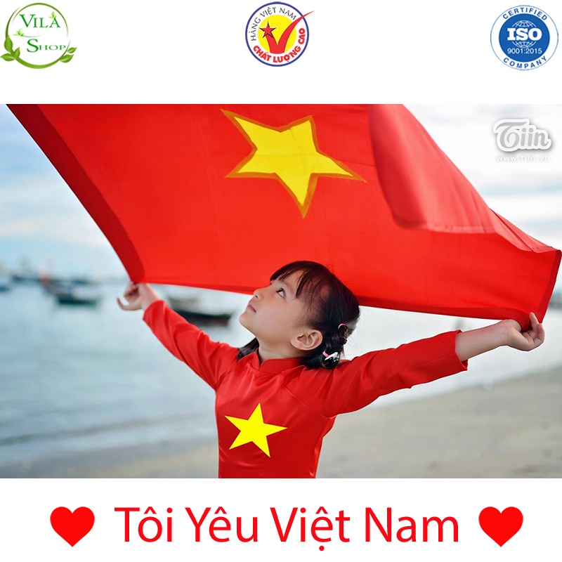 Cờ Tổ Quốc, Lá Cờ Quốc Gia Việt Nam Trong Trái Tim Người Dân - Kích Thước 0.8m x 1m Chất Vải Sợi Phi Bóng Loại Đẹp
