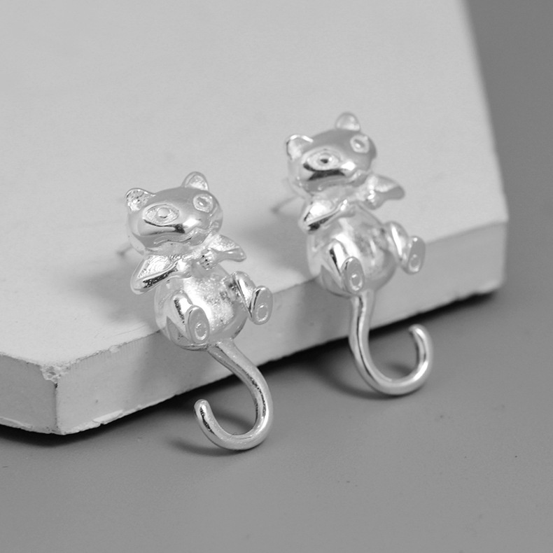 1 Đôi Bông Tai Hình Mèo Dễ Thương Phong Cách Hàn Quốc