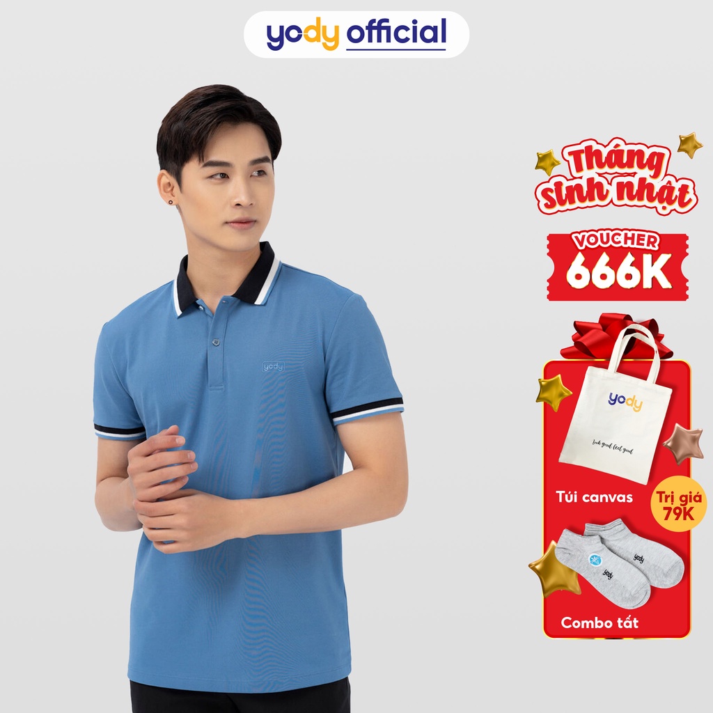 Áo polo Yody nam phối bo 01 chất liệu cotton thoáng mát Apm3639