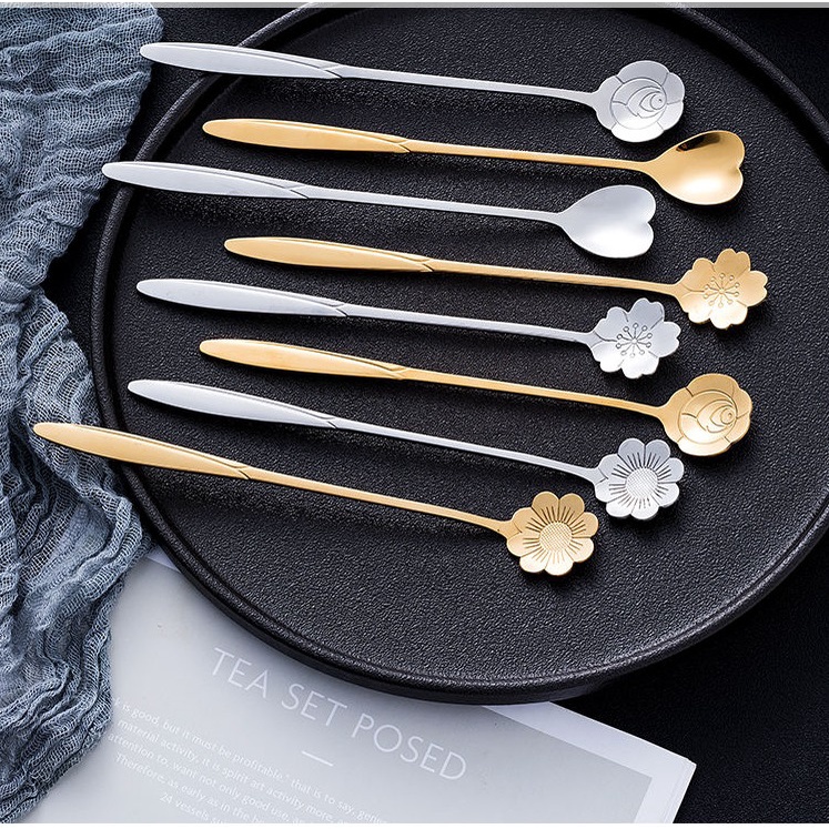 MUỖNG CÀ PHÊ ,KEM CÁN DÀI  INOX  NHIỀU HỌA TIÊT HOA ĐẸP