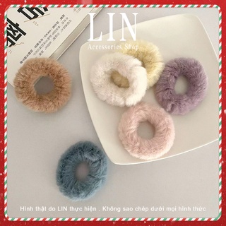 Scrunchies cột tóc lông lin màu cơ bản dễ thương