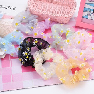 Scrunchies cột tóc vải lưới in hoa cúc nhỏ xinh xinh